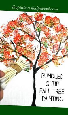 fall tree painted with bundled q-tips - autumn arts & craft projects for kids Crafts For Seniors, Fall Crafts For Kids, Thanksgiving Crafts, Toddler Crafts, Art For Kids, Fall Art For Toddlers, Autumn Art Ideas For Kids, Kids Crafts, Fall Art Projects