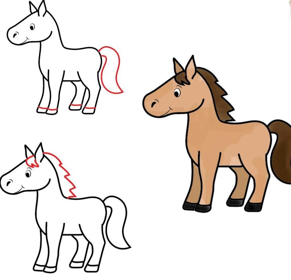 Схема рисунка лошади для маленьких детей