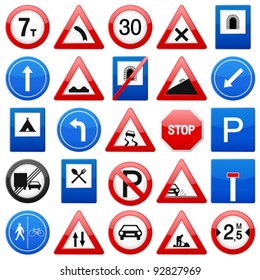 Road signs set on a white background. Vector illustration.