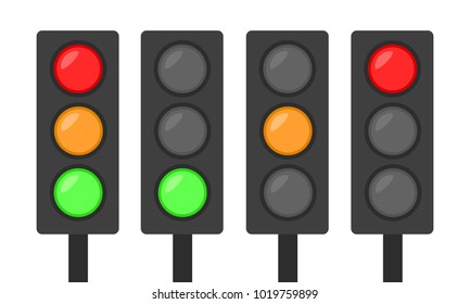 set of traffic lights icon red green and orange simple flat design go stand sign concept vector illustration