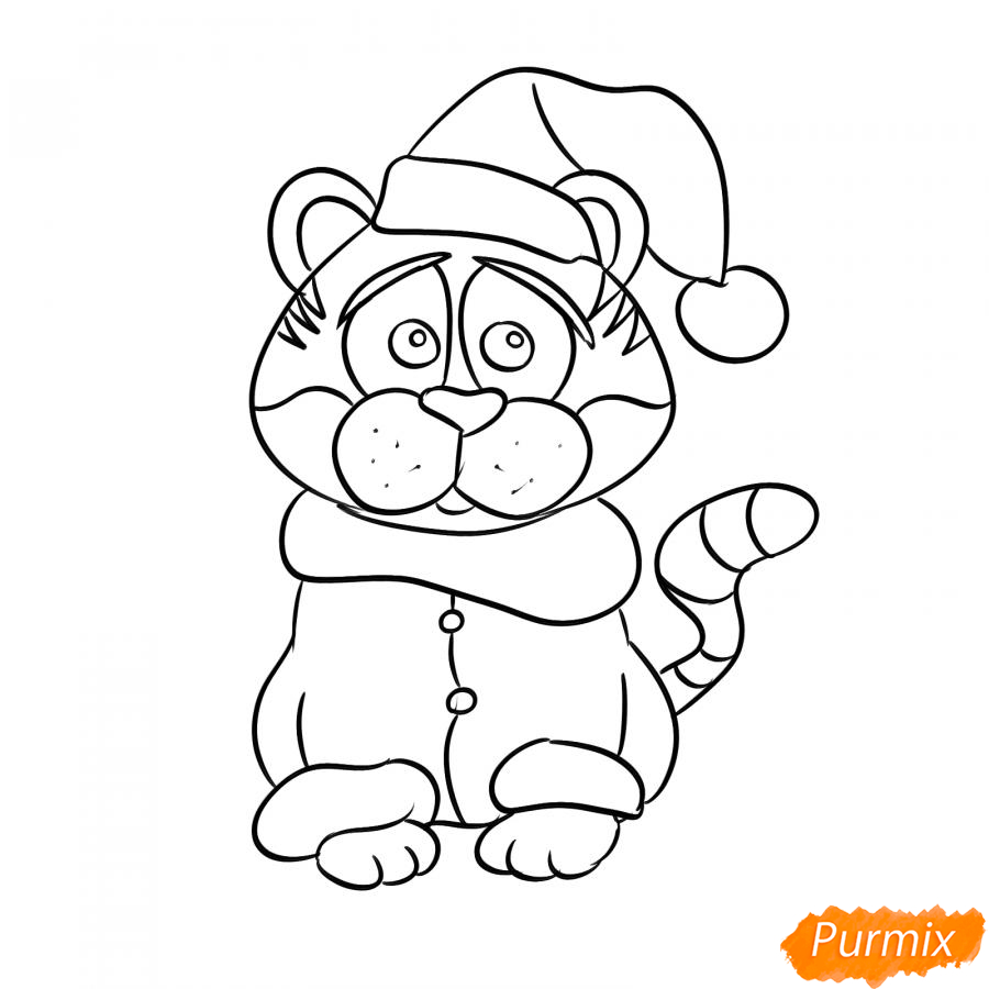 Рисуем тигра в костюме Деда Мороза - шаг 6