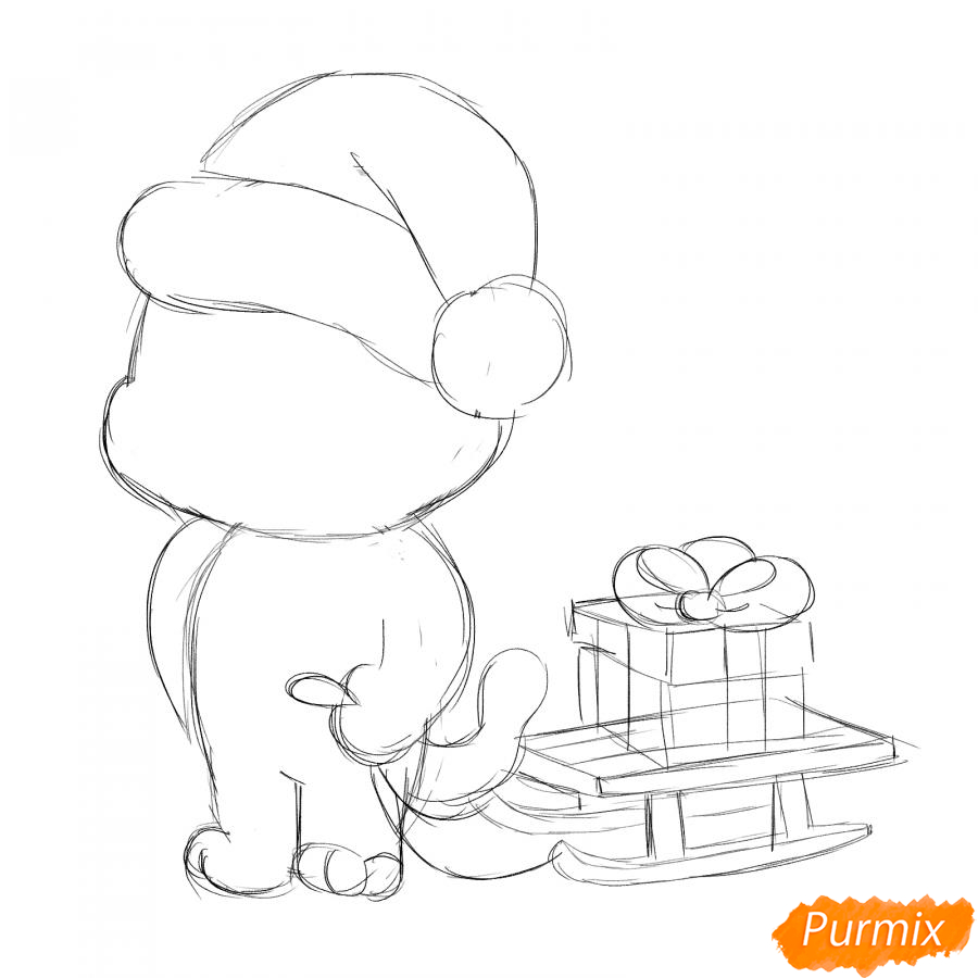 Рисуем тигрёнка с санками - шаг 3