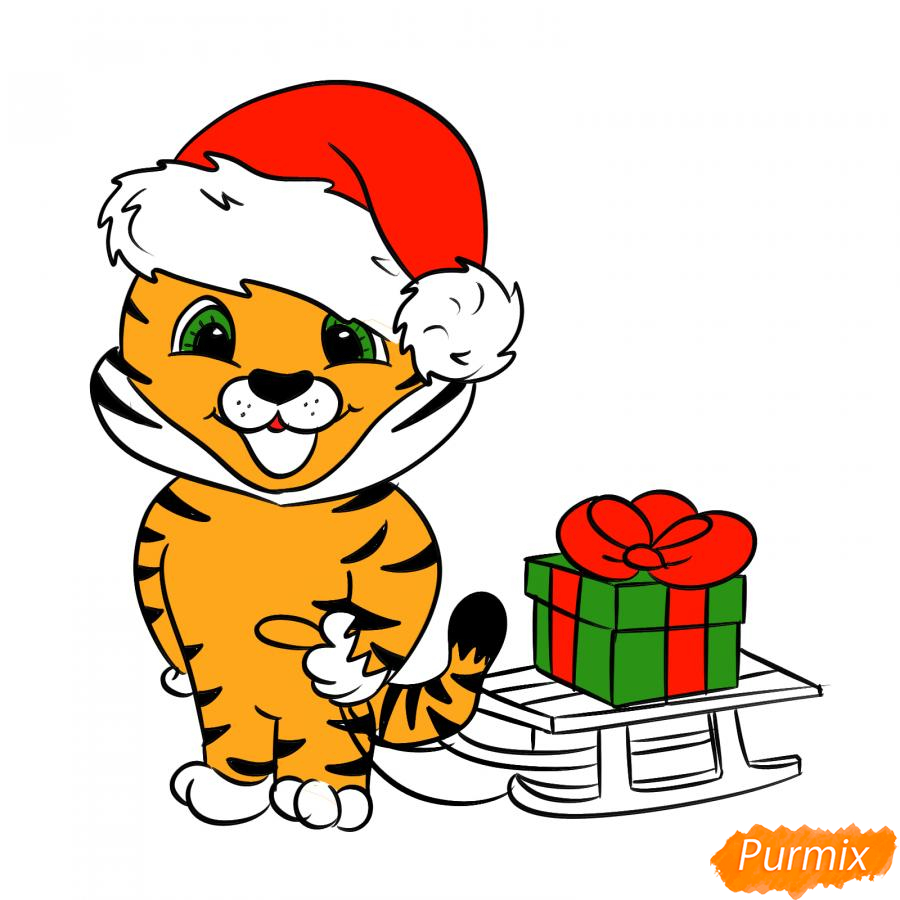 Рисуем тигрёнка с санками - шаг 8