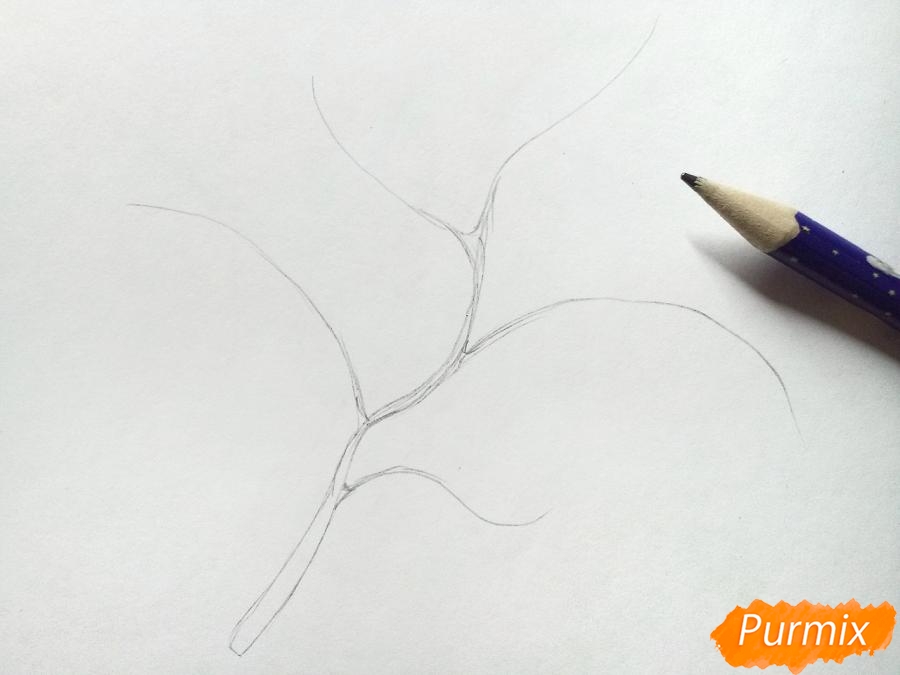 Рисуем осеннюю ветку с листьями - шаг 1