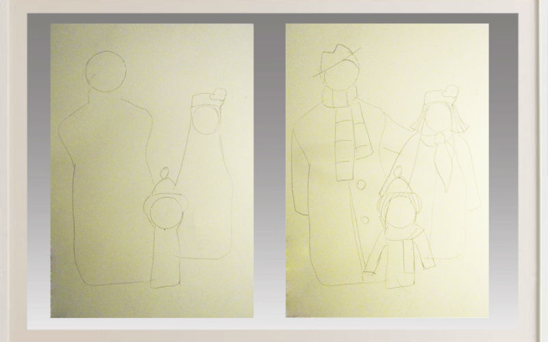 Рисуем счастливую семью карандашом: шаг2