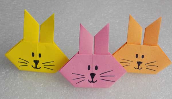 Мордочки зайцев, выполненные в технике оригами