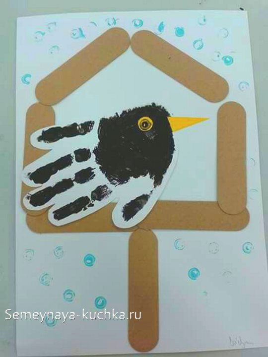 рисунки ладошками птица ворона