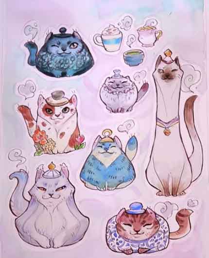 Срисовка Коты-чайники