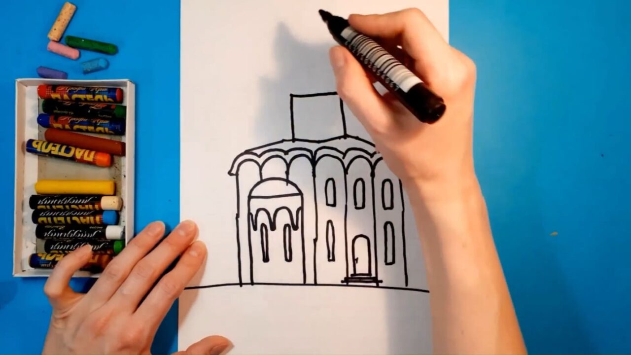 Как нарисовать церковный храм карандашами или фломастерами