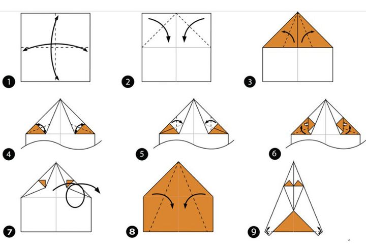 Схема сборки оригами-овчарки